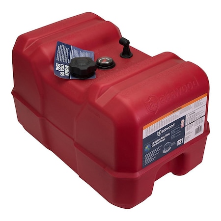 Attwood Portable Fuel Tank, Polyethylene, 12 gal, With Gauge, EPA/CARB Compliant, Red, Gasoline 8812LPG2